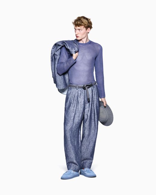 Giorgio Armani Blue Pleat Trousers for men