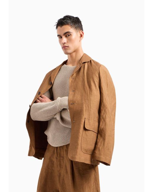 Giorgio Armani Brown Viscose And Linen Single-breasted Jacket for men