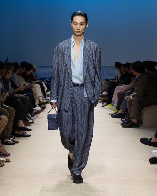 Giorgio Armani Blue Open Silk Shirt for men