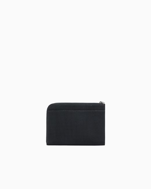 Giorgio Armani Black Leather Pouch With Wave Print And Wrist Strap for men
