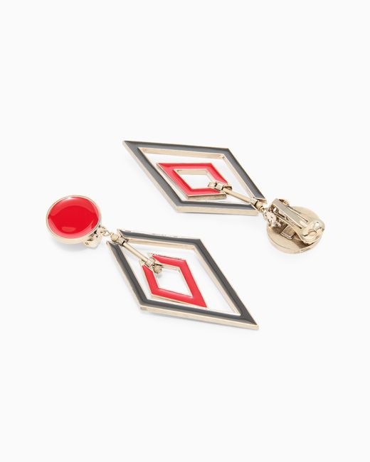 Giorgio Armani White Clip-On Enamelled Metal Pendant Earrings