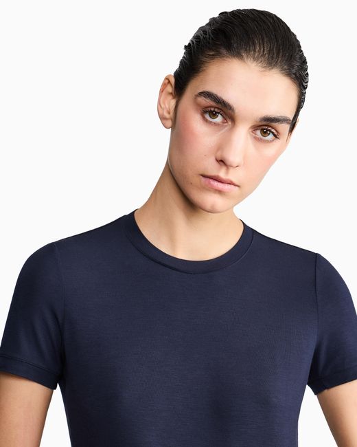 Giorgio Armani Blue Jersey T-Shirt With A Crew Neck And Short Sleeves