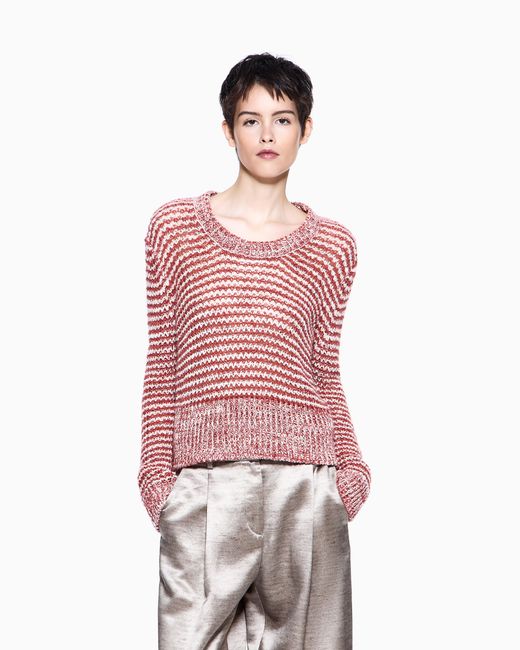 Giorgio Armani Red Linen-Blend Crew-Neck Jumper