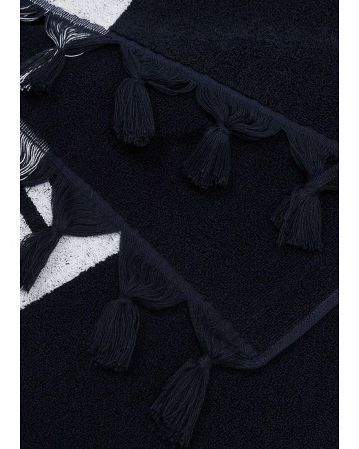 Giorgio Armani Blue Cotton Beach Towel With Jacquard Logo for men