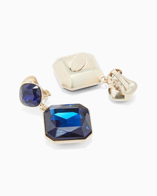 Giorgio Armani Blue Pendant Earrings With Swarovski Crystals