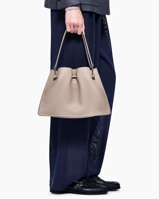 Giorgio Armani Natural Pebbled Bag With Double Leather Handles