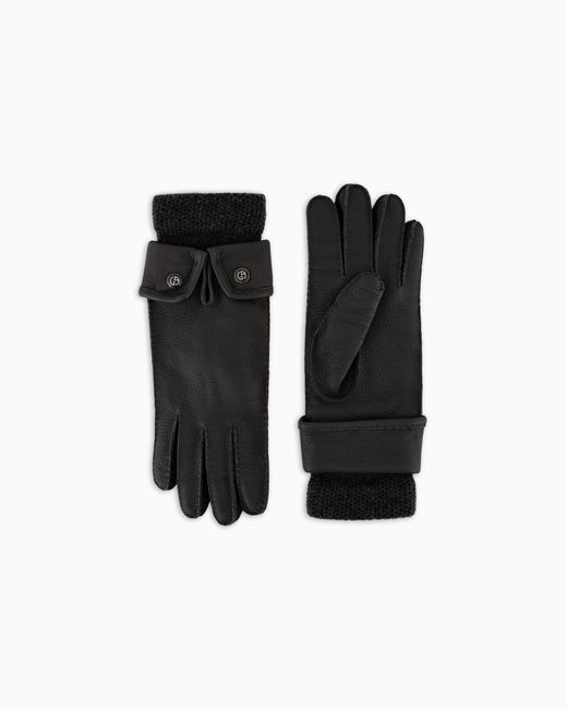 Giorgio Armani Black Deerskin Leather Gloves