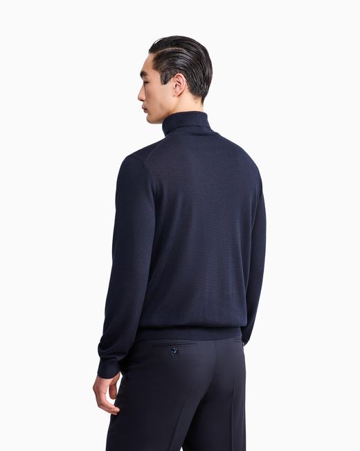 Giorgio Armani Blue Sweater Regular Fit Plain Knit Cashmere for men