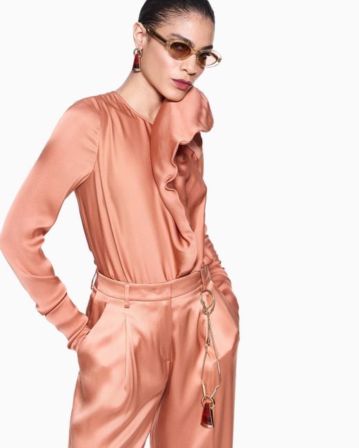 Giorgio Armani Pink Silk Double Satin Single-Pleat Trousers