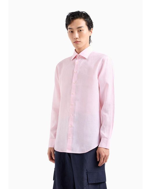 Giorgio Armani Pink Regular-fit Shirt In Linen for men