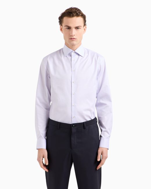 Camisa Regular Fit De Algodón De Lujo Con Microcuadros Giorgio Armani de hombre de color White