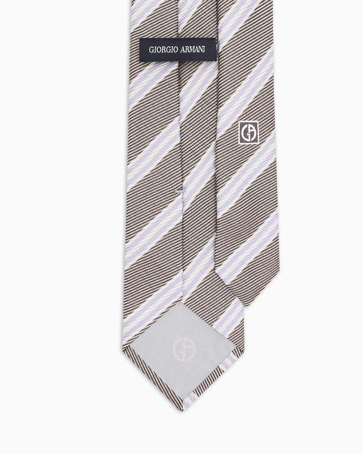 Giorgio Armani White Silk Tie With Jacquard Stripes for men