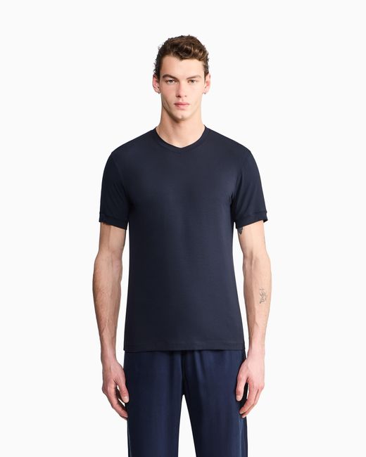 Giorgio Armani Blue Jersey T-Shirt With A V-Neck for men