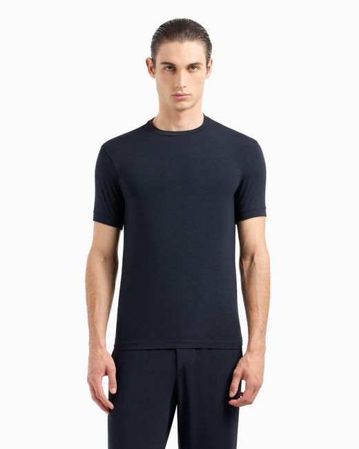 Camiseta Icon De Punto De Viscosa Elástico Con Cuello Redondo Giorgio Armani de hombre de color Blue