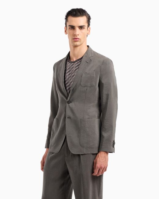 Chaqueta Línea Upton De Abotonadura Sencilla De Seda Lavada Giorgio Armani de hombre de color Gray