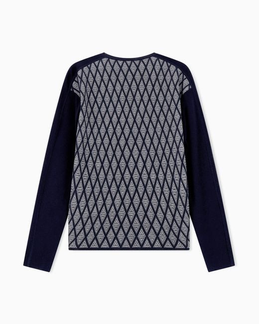 Giorgio Armani Blue Virgin Wool And Cashmere Jacquard Sweater for men