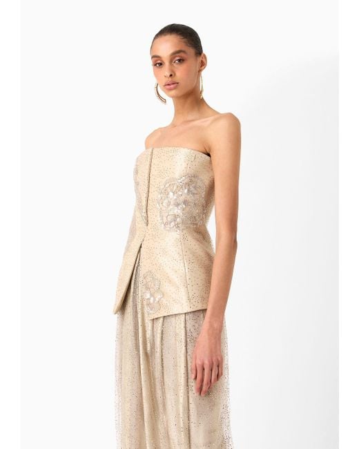 Giorgio Armani Natural Embroidered Long Bustier Top
