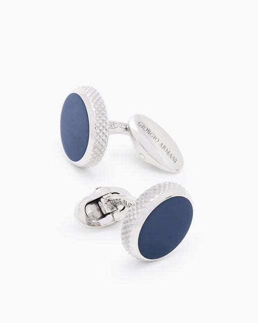 Giorgio Armani Blue Sterling Cufflinks With Enamel Detail for men