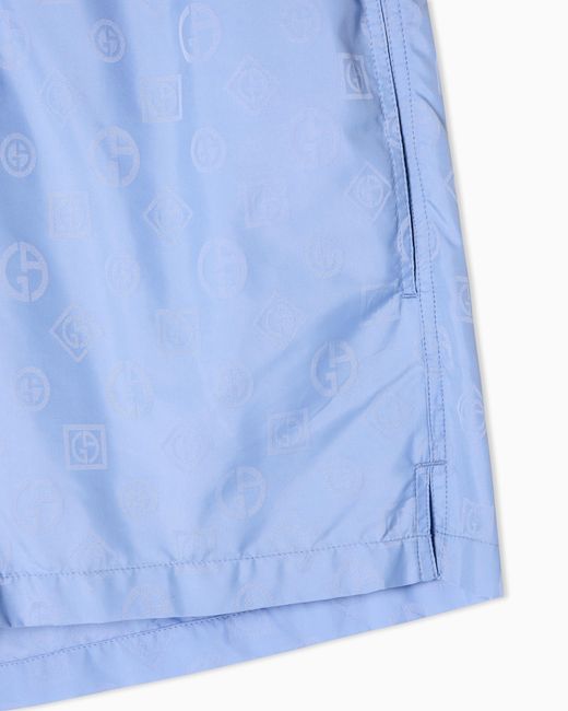Giorgio Armani Blue Monogram Swim Trunks for men
