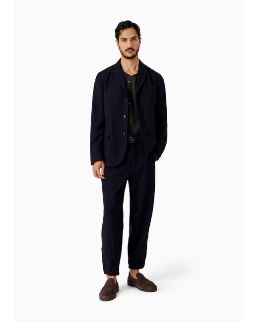 Giorgio Armani Blue Single-breasted Crinkled Wool Flannel Jacket for men