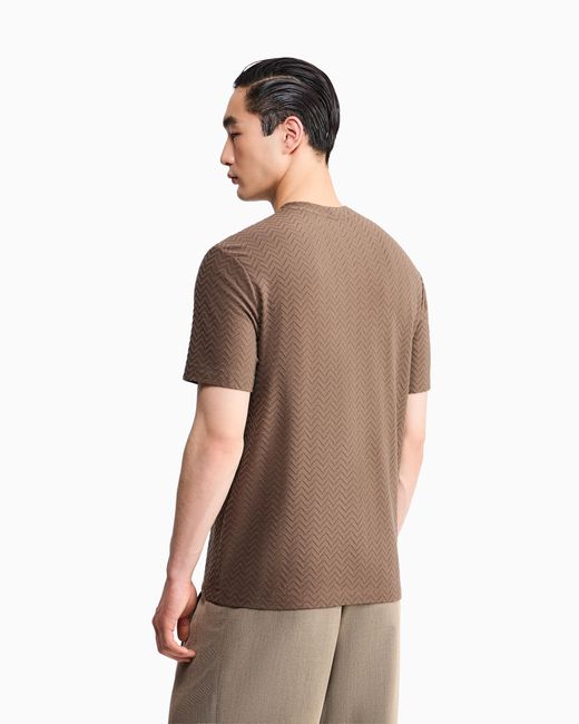 Giorgio Armani Brown T-Shirt Regular Fit Chevron Jacquard Stretch Virgin Wool for men