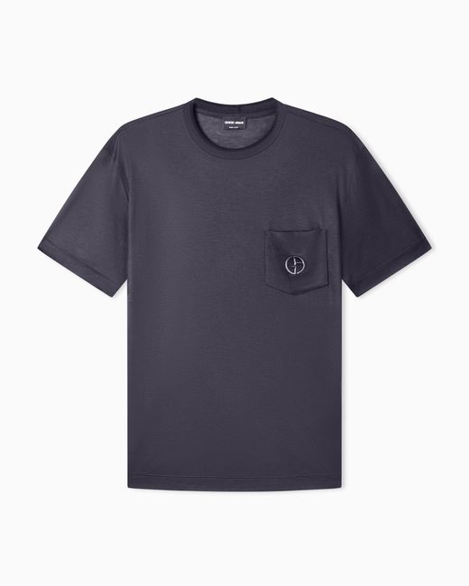 Giorgio Armani Blue Cupro And Silk T-Shirt With Small Pocket for men