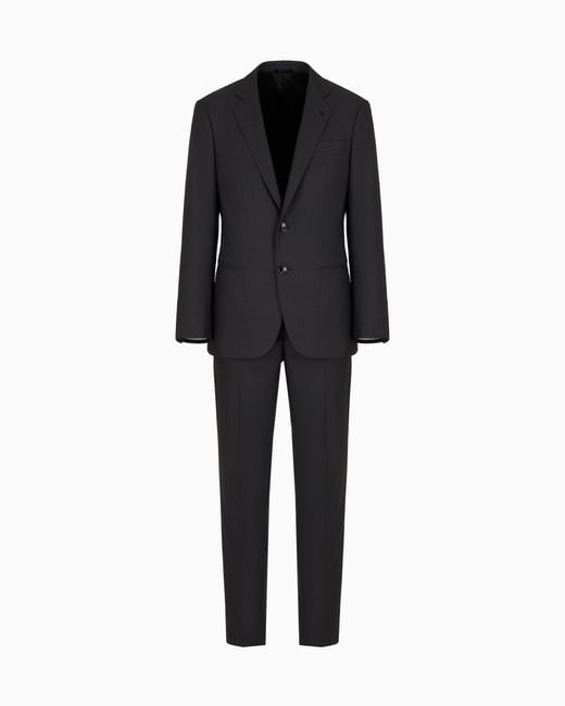 Giorgio Armani Black Manhattan Line Pinstriped Virgin-Wool Single-Breasted Suit for men