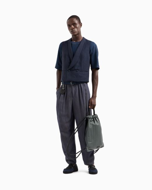 Giorgio Armani Blue Linen And Viscose Twill Two-Pleat Trousers for men
