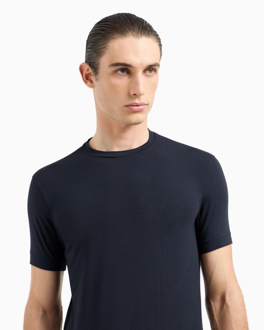 Camiseta Icon De Punto De Viscosa Elástico Con Cuello Redondo Giorgio Armani de hombre de color Blue