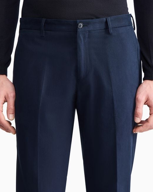 Giorgio Armani Blue Stretch Cashmere And Cotton Trousers for men