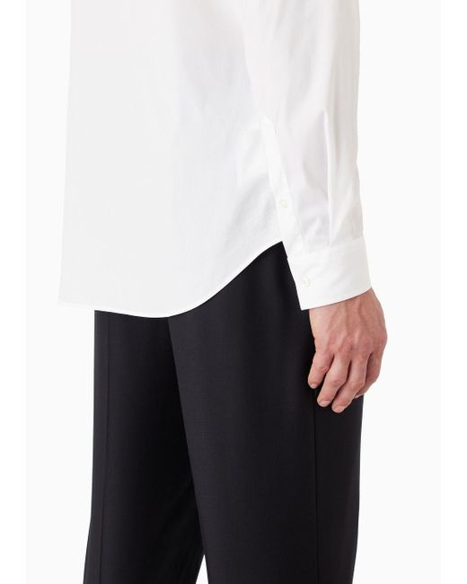 Giorgio Armani White Plain-knit Stretch Cotton Icon Shirt for men