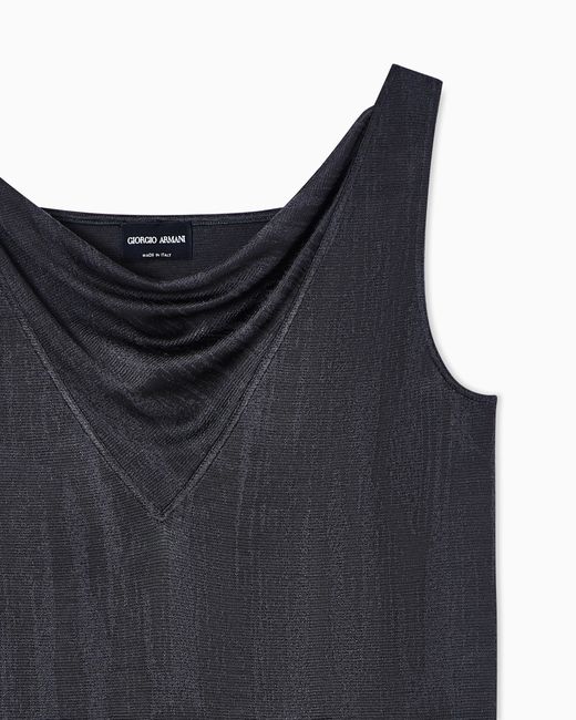 Giorgio Armani Black Jacquard Viscose Jersey Draped Top