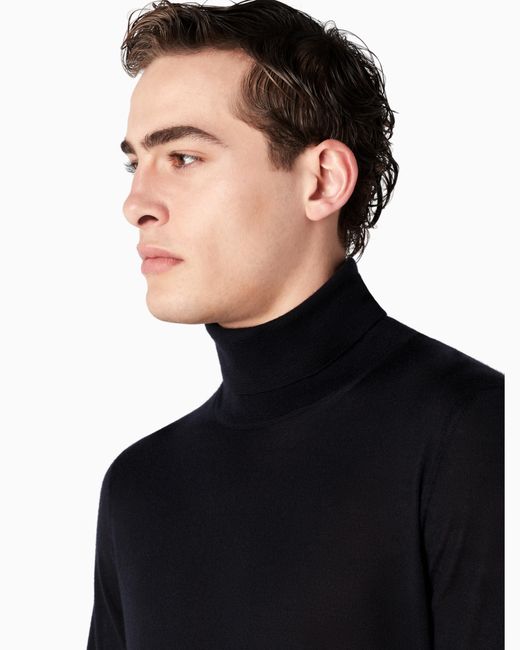 Giorgio Armani Blue Cashmere Mock-Neck Jumper for men