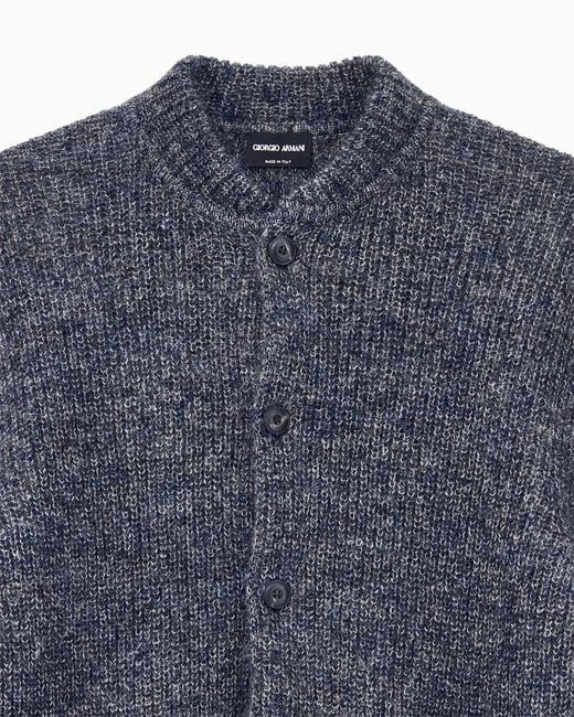 Giorgio Armani Blue Cardigan Regular Fit Mohair Wool for men