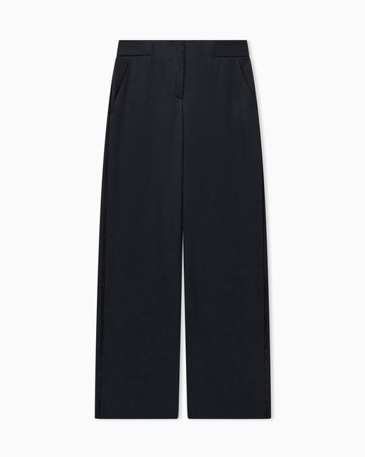 Giorgio Armani Blue Embroidered Trouser Sera Regular Fit Satin Rhinestone Trim