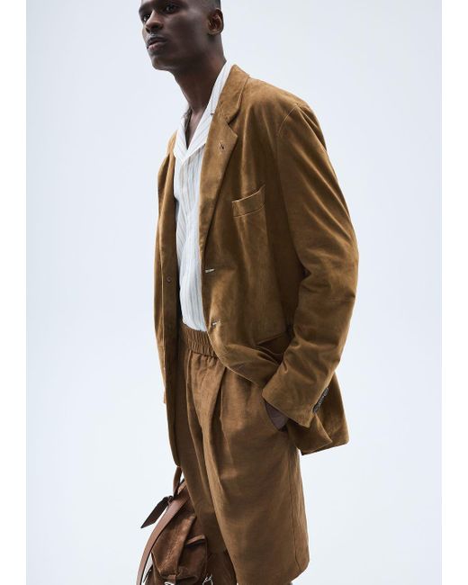 Veste À Simple Boutonnage En Cuir Suédé Giorgio Armani pour homme en coloris Brown