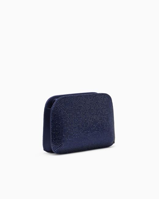 Giorgio Armani Purple Satin And Silk Clutch With Rhinestones And Chain Shoulder Strap
