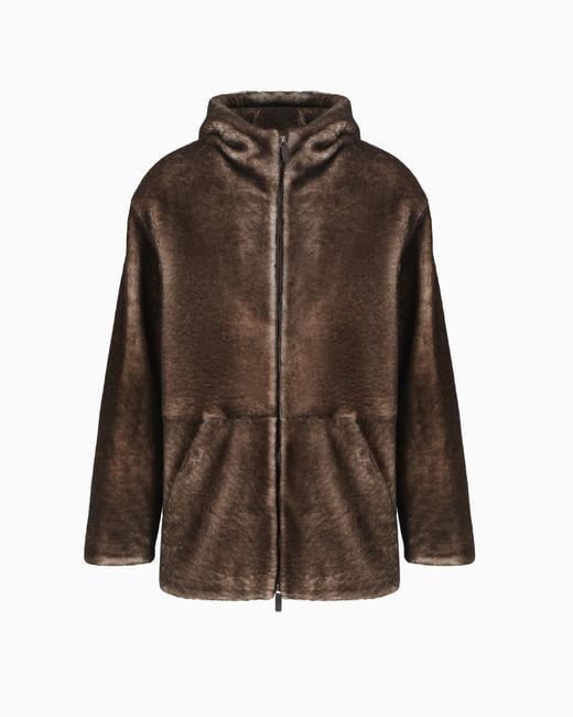 Giorgio Armani Caban Mit Kapuze, Gefertigt Aus Lamm-Shearling in Brown für Herren