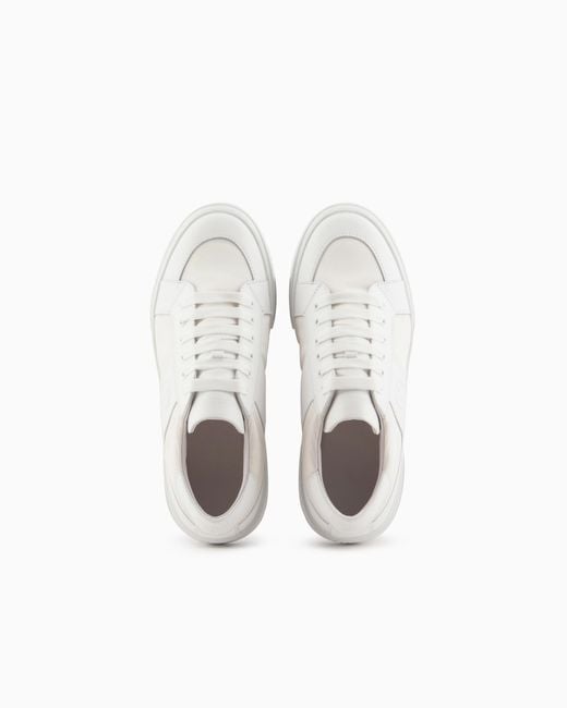 Giorgio Armani White Leather And Fabric Sneakers for men