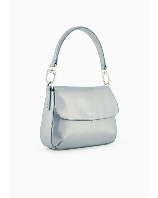 Giorgio Armani Blue La Prima Soft Small Baguette Bag In Shiny Nubuck