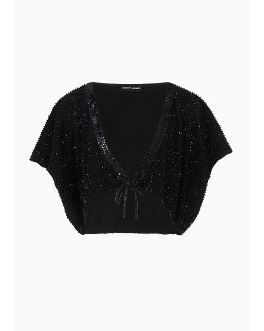 Giorgio Armani Black Embroidered Tulle Shirt