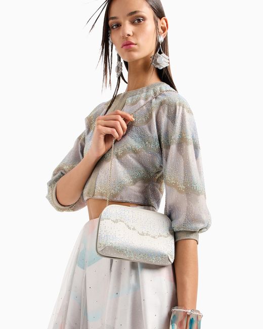 Giorgio Armani Gray La Prima Satin And Rhinestone Clutch Bag With Wave Motif