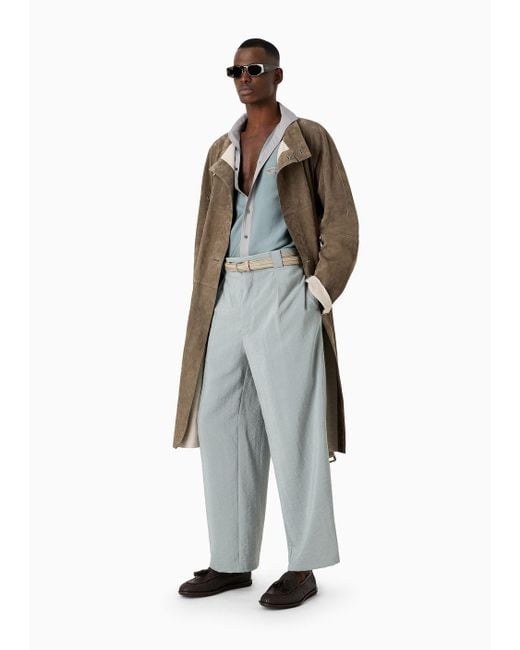 Trench-coat En Cuir Suédé Giorgio Armani pour homme en coloris Natural