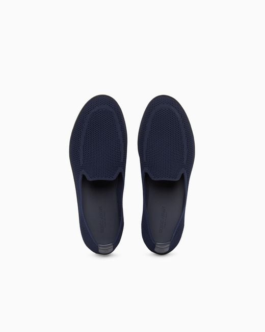 Giorgio Armani Blue Breathable Mesh Slip-On Sneaker With Leather Inserts for men