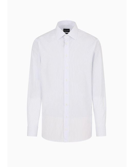 Camicia Regular Fit In Cotone Rigato di Giorgio Armani in White da Uomo