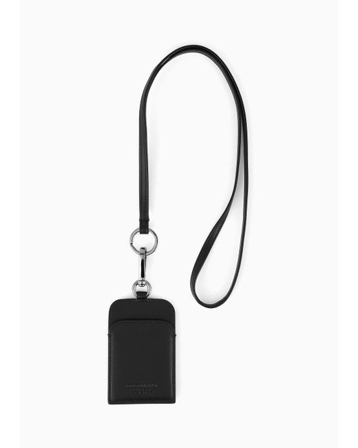 Giorgio Armani White Leather Badge Holder With Embroidered Logo for men