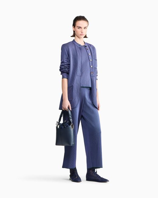 Giorgio Armani Blue Ribbed Viscose-Blend Trousers