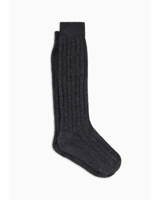 Giorgio Armani Black Neve Stretch Wool And Cashmere Long Socks for men