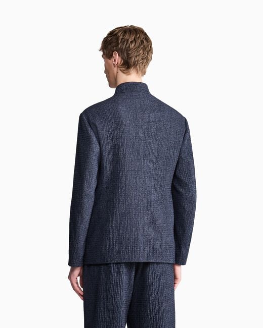 Giorgio Armani Blue Blazer Regular Fit Denim-Effect Froissé Wool Silk Cashmere for men