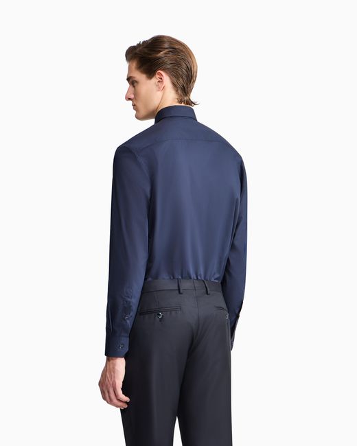 Giorgio Armani Blue Cotton-Poplin Shirt for men